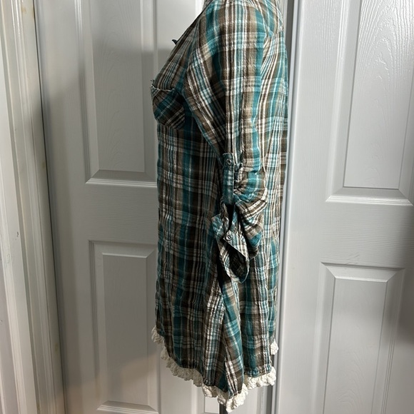 Altard State Blue Green Brown Plaid Tunic Pockets S - Picture 3 of 6